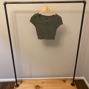 Green Top with buttons- cropped, fitted
